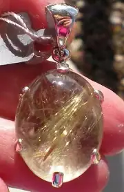 Rutilated Quartz Stone Pendant - Sterling Silver j2189