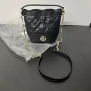 NWT Tory Burch Willa Mini Drawstring Bucket Bag gold hardware 87293 - Black