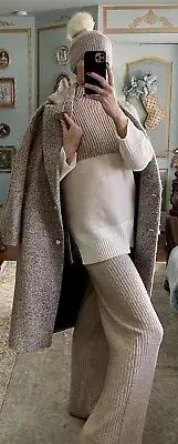 NWT Ann Taylor Beige Cream Wool Blend Sweater With Cashmere Beanie Size M