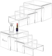 8 PCS 2 Set Acrylic Risers, Clear Acrylic Riser Display Stands, Clear Rectangular Tiered Display Stand for Jewelry, Candles, Toys, Perfume, Collection, Decoration, Cupcakes