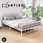 Artiss Bed Frame Double Size Metal Base Mattress Platform Foundation White LEO