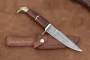 Handmade Damascus Steel Bowie Knife Brass Eagle Head Pommel Knife With Sheath