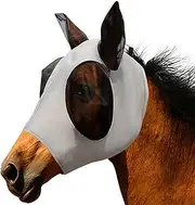 WizeFolk Super Comfort Stretchy Fly Mask, Large Eye Space with UV Protection, Soft on Skin with Breathability with Ear Protection, CareMaster Horse Fly Mask (Grey)