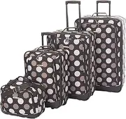 [Rockland] Escape 4-Piece Softside Upright Luggage Set, Black Dot, 4-Piece Set (14/19/24/28), Escape 4-Piece Softside Upright Luggage Set
