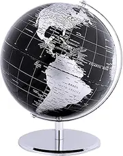 TOPGLOBE 20cm World Globe With a Metal Base – Educational/Geographic/Modern Desktop Decoration - Metallic Black