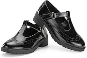 [PATPAT] Toddler Girls Dress Shoes Mary Jane Flats Little Big Kid Wedding Party Princess School Uniform Ballet Black White Classic T-Strap Low Heel Hook and Loop Slip-On Soft Sole Closed Toe