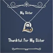 New Sister Gifts, Thankful For My Sister, Cool Birthday Love Dancing Necklace Gifts For Little Sister From Sister, Funny sister gift, Funny sister love, Funny sister dancing, Funny sister necklace,, Sterling Silver, Cubic Zirconia