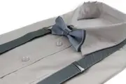 Boys Adjustable Grey 65Cm Suspenders & Matching Bow Tie Set