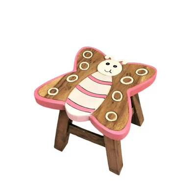 Premium Kids Wooden Butterfly Stool - Handmade Solid Wood Toilet Training and...