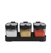 SPICE JARS Glass Condiment Container with Lids Spoons Tray Set of 3 NAN WIND