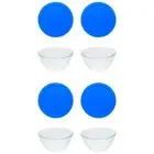 Pyrex 7402 6-Cup Sculpted Glass Bowls and 7402-PC Marble Blue Lids (4-Pack)