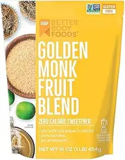 BetterBody Foods Golden Monk Fruit Sweetener Blend - Sugar Substitute, Zero Calorie, Keto Diet Friendly, Zero Net Carbs, Zero Glycemic, Baking, Extract, Sugar Replacement 1 lb, 16 Oz