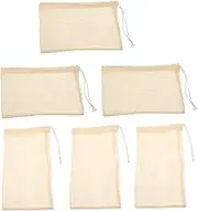 CAXUSD 6Pcs Organic Cotton Mesh Grocery Bags Reusable Produce Storage Bags for Fruits Vegetables and More Lightweight Versatile Drawstring Pouches for Home