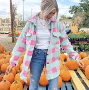 Oversized Heavyweight Green Pink Plaid Cozy Brushed Shacket L Sping Fall Wear