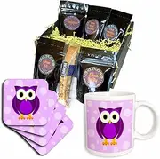 3dRose Cute Owl On Light Purple Background Coffee Gift Basket, Multi