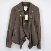 Anthropologie Hei Hei Laena Sherpa Lined Cotton Moto Jacket Irregular Hem S NWT