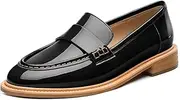 [JUSTDANNI] Loafers for Women Slip On Shoes with Round Toe 1.2-Inch Low Chunky Block Heel Patent Comfortable Casual Dress Pump Shoes for Wedding Party Work Shopping Dating