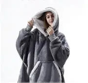 Oversized Hoodie Blanket Wearable Lamb Velvet Lazy Blanket black