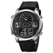 Mens Dual Analog Digital Watch Stainless Steel Waterproof Military Sport Watches