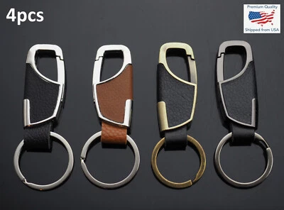 4pcs Men's Women's Style Leather Clip Keychain Car Key Ring Fob Holder 4 Colors