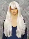 Platinum Blonde Extra Long Natural Straight Hair Curly Ends Bangs Full Wig EVAE