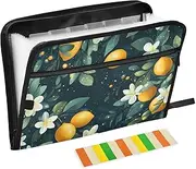 Quteprint 13 Pockets Expanding File Folder with Zipper Closure, Lemon Tree White Flowers Accordion File Folder with Sticky Labels, Letter Size A4 Papers Expandable File Document Organizer