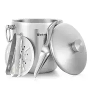 Ice Bucket with Lid, Scoop, Tongs and Strainer - Well Made Insulated Stainles...