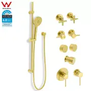 Brushed Gold Hand Held Shower Head Sliding Rail Slider Holder Mixer Tap Round