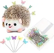Hedgehog Pin Cushion with Pins Set Include 1 Pcs Cute Pin Cushion and 100 Pcs Butterfly Flat Head Straight Pins for Sewing DIY Projects Dressmaker Jewelry Decoration
