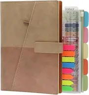 HXRTANGS A5 Loose Leaf Notebook, Refillable 6-Ring Binder Journal Organizer with 80 Sheets Lined Paper + Planner Stickers + Subject Dividers + Index Tabs + Zip Bag + Stencil + Bookmark Ruler, Beige