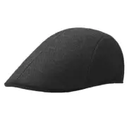 Men's Flat Cap Summer Straw Weave Linen-Like Cotton Newsboy Hats 1 Black