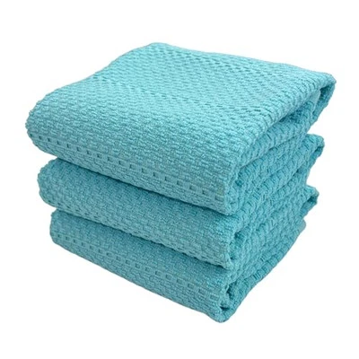 Aqua Sky Blue Kitchen Hand Dish Towels: Oversized 28" x 18",100% Aqua Textured