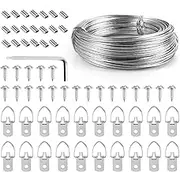 182 Pcs Upgraded Picture Hanging Kit, Frame Hooks Hardware Including Picture Hanging Wire(100 feet), 70Pcs D-Ring Picture Hangers with 70Pcs Screws, 40Pcs Aluminum Crimping Sleeves and 1 Screwdriver