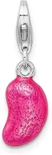 [JewelryWeb] 925 Sterling Silver Polished Fancy Lobster Closure Rhodium Plated 3 d Enameled Pink Bean With-Lobster Clasp Charm Pendant Necklace 25x8mm Wide