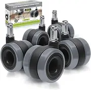 [Slipstick] CB685 Dual Bearing Rubber Office Chair Caster Wheels (Set of 5 Castors) Universal Fit Replacement Chair Casters for Hardwood Floors & Carpet, 2-3/8” Twin Rollers, 7/16 Inch Stem