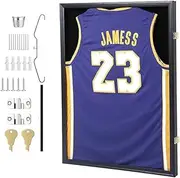 MINYII Jersey Frame Display Case, Large Lockable Shadow Box Sports Jersey Frame with 98% UV Protection Acrylic and Hanger for Baseball Basketball Football Shirt (Black)