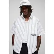 Mens White Tall Oversized Boxy Monte Carlo Embroidered Stripe Shirt