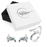 Boxed Solid 925 Signature Silver Multicoloured Butterfly Earrings and Ring Set