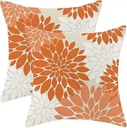 CXMEIFLY Fall Burnt Orange Outdoor Pillow Covers 16x16 Inch Set of 2 Coral White Dahlia Floral Decor Throw Pillows Modern Geometry Flower Decorative Cushion Cases for Sofa Couch Bed Decorations