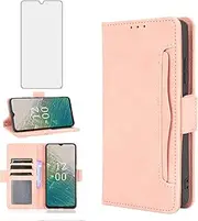 Asuwish Compatible with Nokia C32 Wallet Case and Tempered Glass Screen Protector Card Holder Stand Leather Flip Cell Accessories Phone Cover for NokiaC32 Women Men Rose Gold