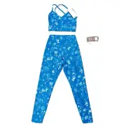 Glyder Size XS High Power II Electric Blue High Waisted Legging Bra Set Floral