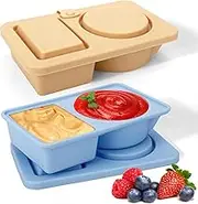Reusable Snack Containers with Lids, 2 Pack Double Compartment Snackle Box Container, Silicone Condiment Containers with Lids for Snack Sauce, Food Container Sets