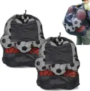2 Pack Extra Large Sports Ball Bag,Mesh Soccer Ball Bag，Heavy Duty Drawstring
