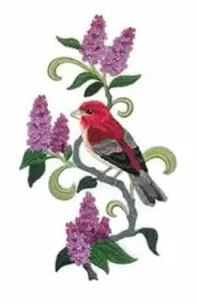 New Hampshire Purple Finch and Purple Lilac Medley Embroidered Iron on/Sew Patch