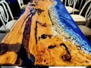 Modern Ocean Walnut Epoxy Office Counter Desk Furniture Dine Table Decor