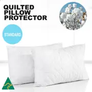 2x Aus Made Luxury Quilted Pillow Protectors Case Slip Cotton Cover Anti-Allergy