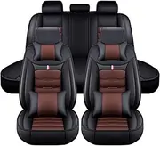 5PCS/Set Car Seat Covers Full Set PU Leather Cushion Protector Universal Cushion Four Seasons Full Surround Seat Cover Accessory(Black Brown)