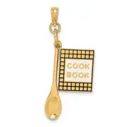 14k Yellow Gold 3-D Cook Book W/ Black Enamel and Spoon Charm