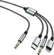 3-In-1 Lightning to 3.5mm Adapter Cable, USB C to 3.5mm, 6.35mm Audio Cable, Compatible with iPod, Laptop, Home Theater, Speakers, Subwoofer (3-in-1, Black, 6.56FT/2M)