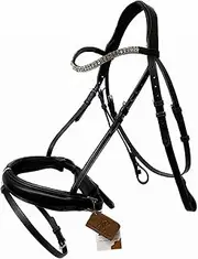 AMAZING HORSE STUFF Dressage Bridle with Sparkling Stones On Browband | Full | Cob | Pony | Black |